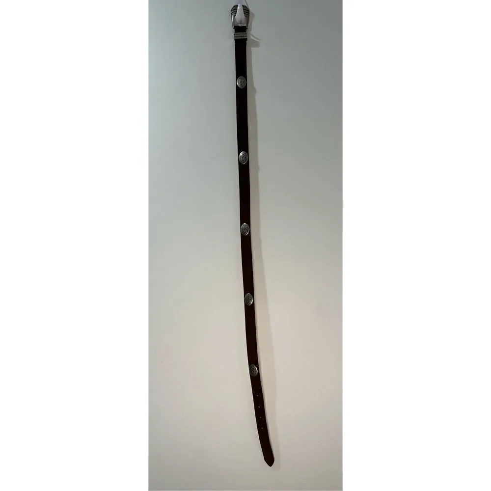 Woolrich 1’ Italian leather brown belt with silver accents size 38”. #5-1094